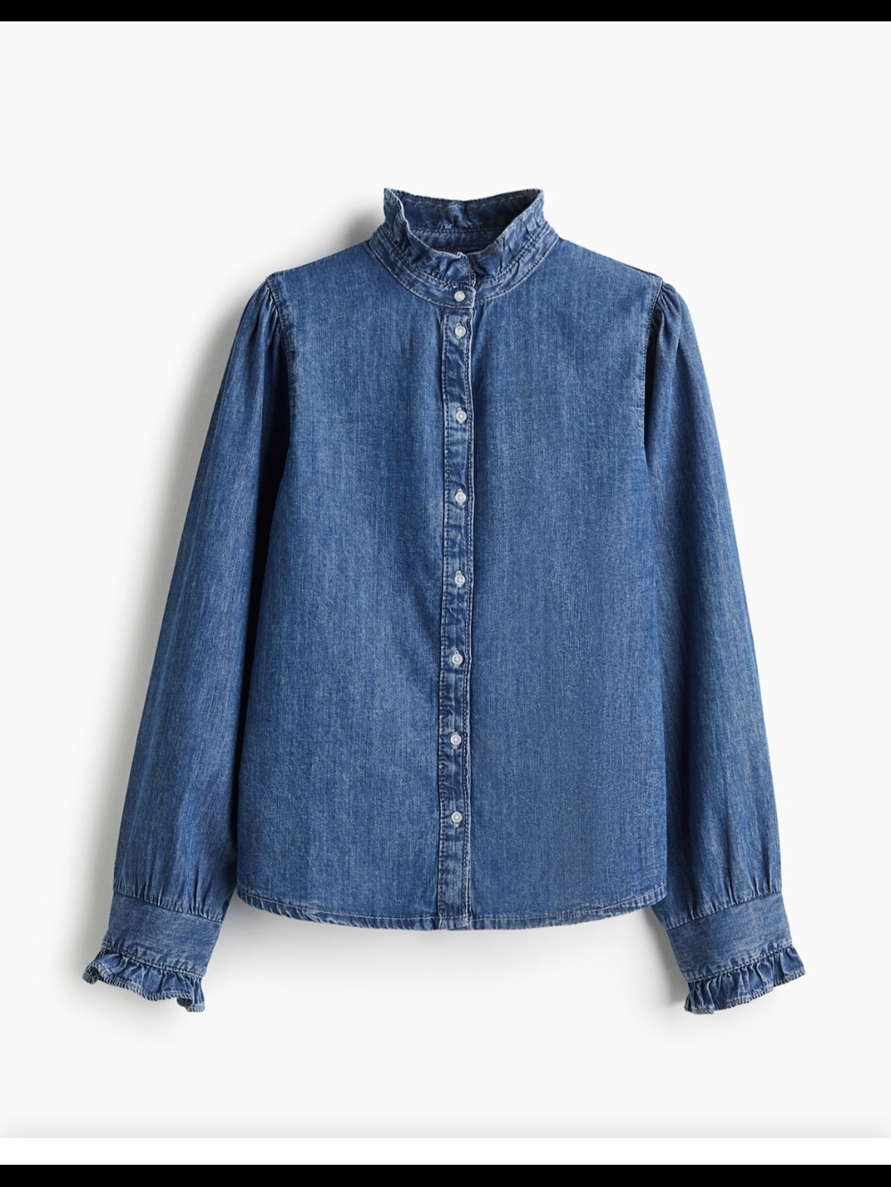 H&M Ruffle Trimmed Denim Blouse - Picture 2 of 10